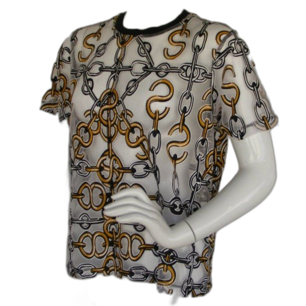 ASOS Sheer Tee, 10, Chain print Burnout, Ringer Collar, Short sleeves - Picture 4 of 8